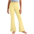 thumbnail image 2 of Ynynloco Women's Casual High Waist Ruffle Flare Pants Casual Scalloped Hem Wide Leg Solid Stretchy Bell Bottom, 2 of 9