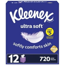 Kleenex Ultra Soft 3 Ply Facial Tissues, 12 Boxes, 720 Tissues