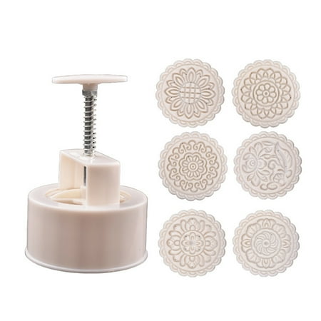 

TINYSOME 250g Mooncake Mold with 6pcs Round Flower Stamps Hand Press Moon Cake Pastry Mould DIY Bakeware