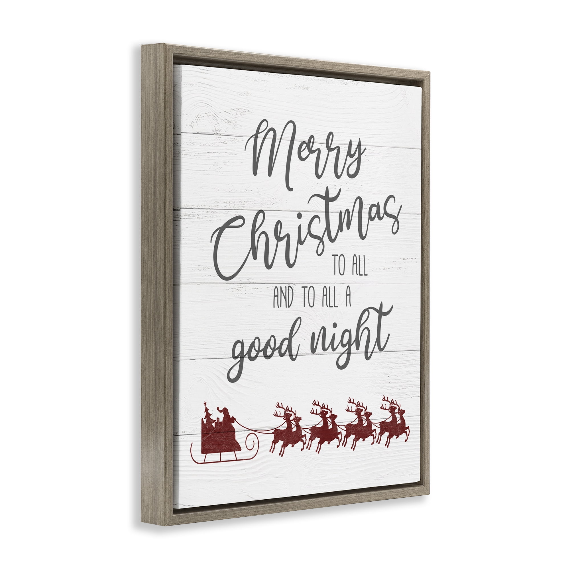 Stupell Industries To All A Good Night Christmas Holiday Painting Brown Floater Framed Canvas Art Prints Wall Art, 25 x 31