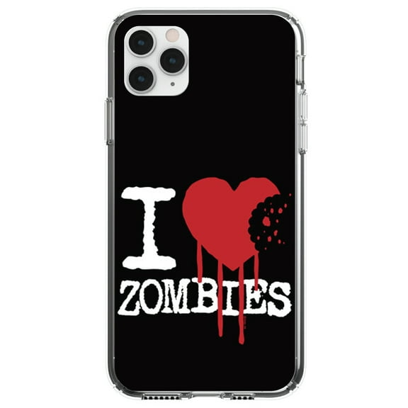 DistinctInk Clear Shockproof Hybrid Case for iPhone 11 (6.1" Screen) - TPU Bumper, Acrylic Back, Tempered Glass Screen Protector - I Heart Zombies