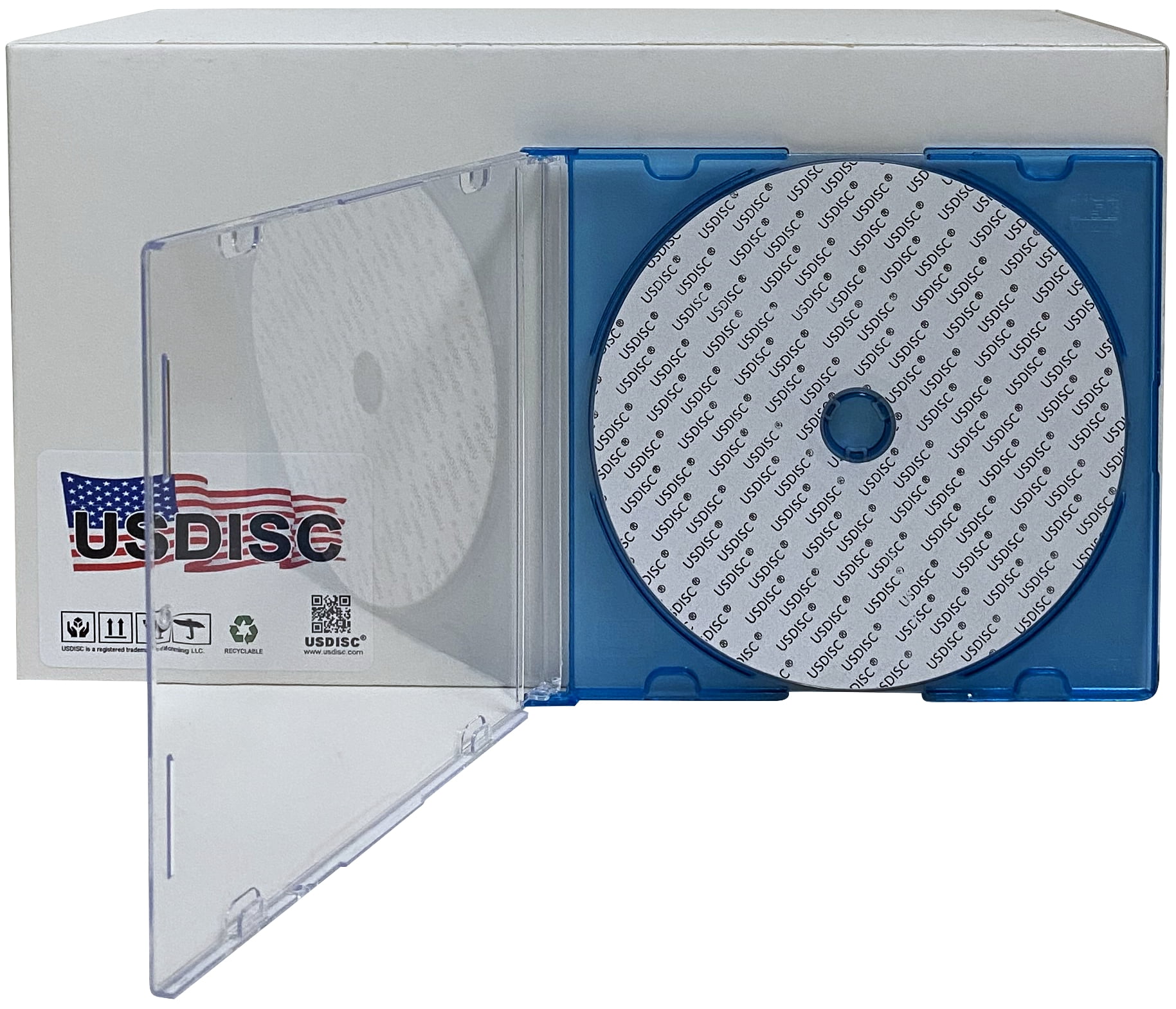USDISC CD Jewel Cases Slimline 5.2mm, Single 1 Disc, Clear Blue, Pack Of 100