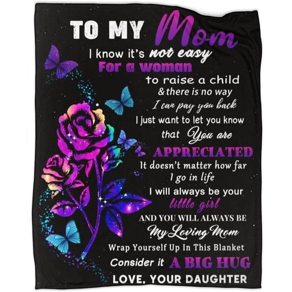 To My Mom Throw Blanket Flowers Ultra-Soft Micro Fleece Blankets Birthday Gifts for Bed Couch Travel Beach 80" x 60"