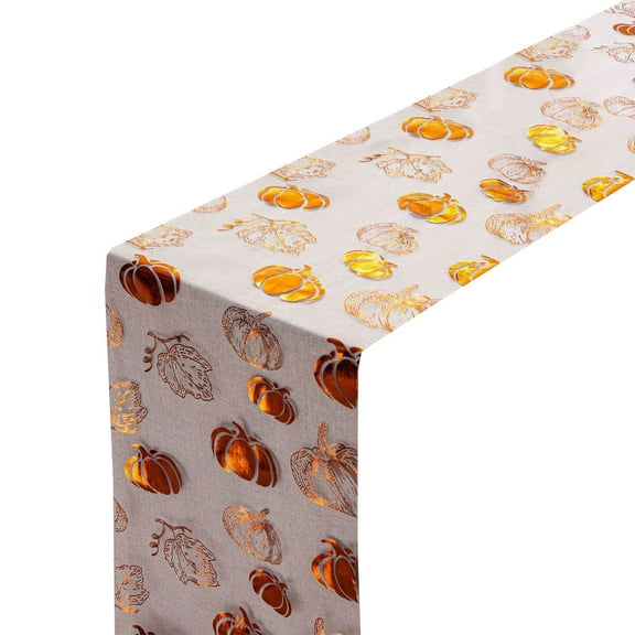Hiroekza Thanksgiving Gold Pumpkin Print Table Runner 108 Inch Long - Fall-Theme Washable Polyester Fabric Table Runners for Holiday Dining Table Centerpiece, Home Kitchen Decor Orange