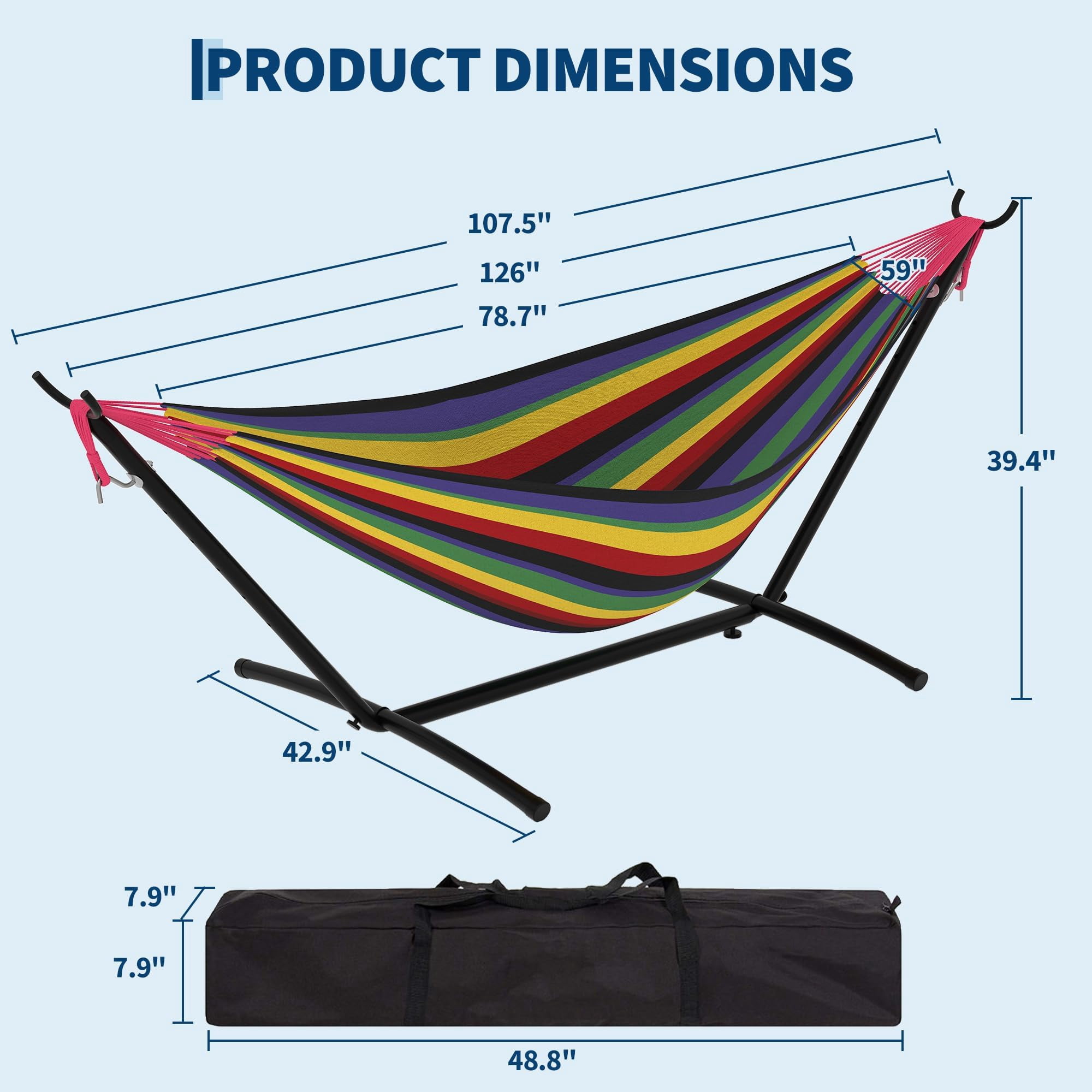 Hammock with Stand for Outside, 2-Person Outdoor Portable Hammock, 500lb Capacity + Waterproof Carry Bag