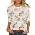 thumbnail image 4 of 3/4 Sleeve T Shirts for Women Cotton Oversized Crewneck Easter Printed Short Sleeve Shirt Summer Casual Round Neck Plus Size Loose Comfy Three Quarter Sleeve Tee Shirt, 4 of 9