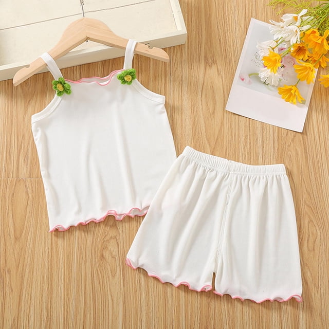 Vêtements pour Filles Tout-Petits Hauts et Shorts Col Rond Ensemble Mignon Été 2 Pcs