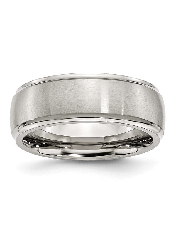 Jewelry Stores Network Mens 8mm Polished Titanium Grooved Wedding Band Ring