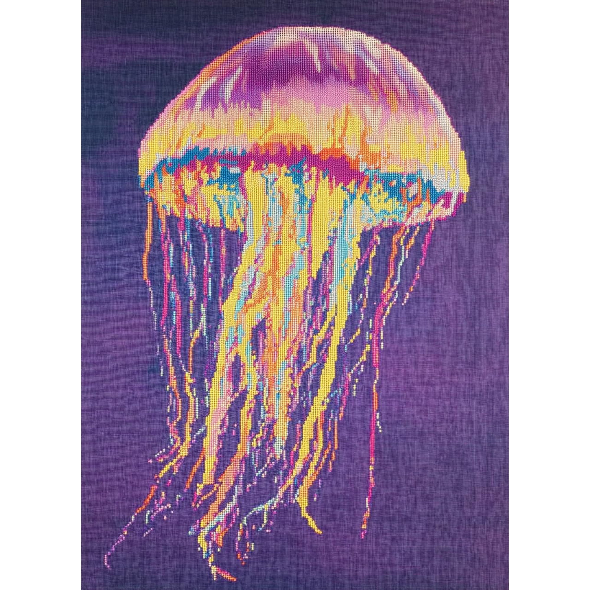 DIY Cross Stitch Kit for Beginners Colorful Jellyfish 11CT Embroidery Kit with Pattern Stamped Needlepoint Craft Kit 40x50cm-7