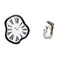 thumbnail image 1 of Reloj de pared,Reloj de pared interior nórdico con números romanos,Relojes distorsionados Reloj electrónico de lujo moderno,escultura blanca plateada,Estatua de delfín de, 1 of 8