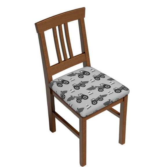 Junzan Gray Tractor Print Dining Chair Seat Covers, Stretch Fitted Dining Room Upholstered Chair Seat Cushion Cover