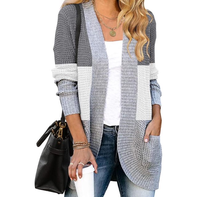 HAHADAXA Womens Long Sleeve Open Front Cardigans Chunky Knit Draped Sweaters Outwear ZGrey S, Grey, Small
