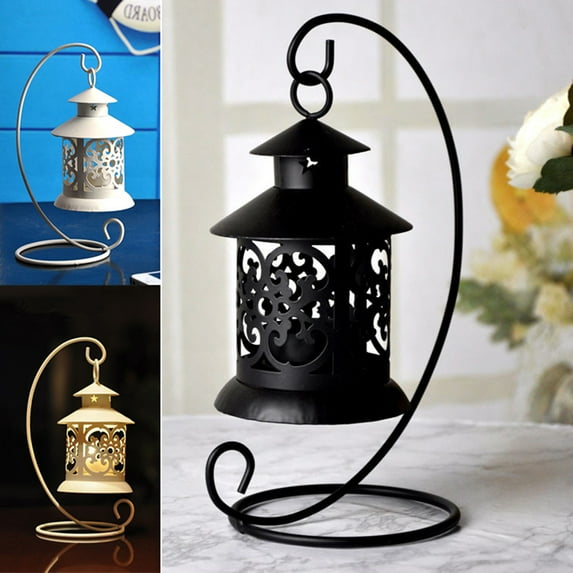 Yesbay Hanging Hollow Candle Holder Stand Antique Moroccan Lantern Wedding Decor Gift,Moroccan Style Lantern + Bracket