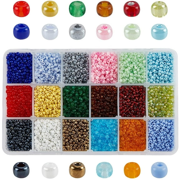 1 Box 18 Color 8/0 Glass Seed Beads 3mm 9000 Pieces Assorted in Storage Box