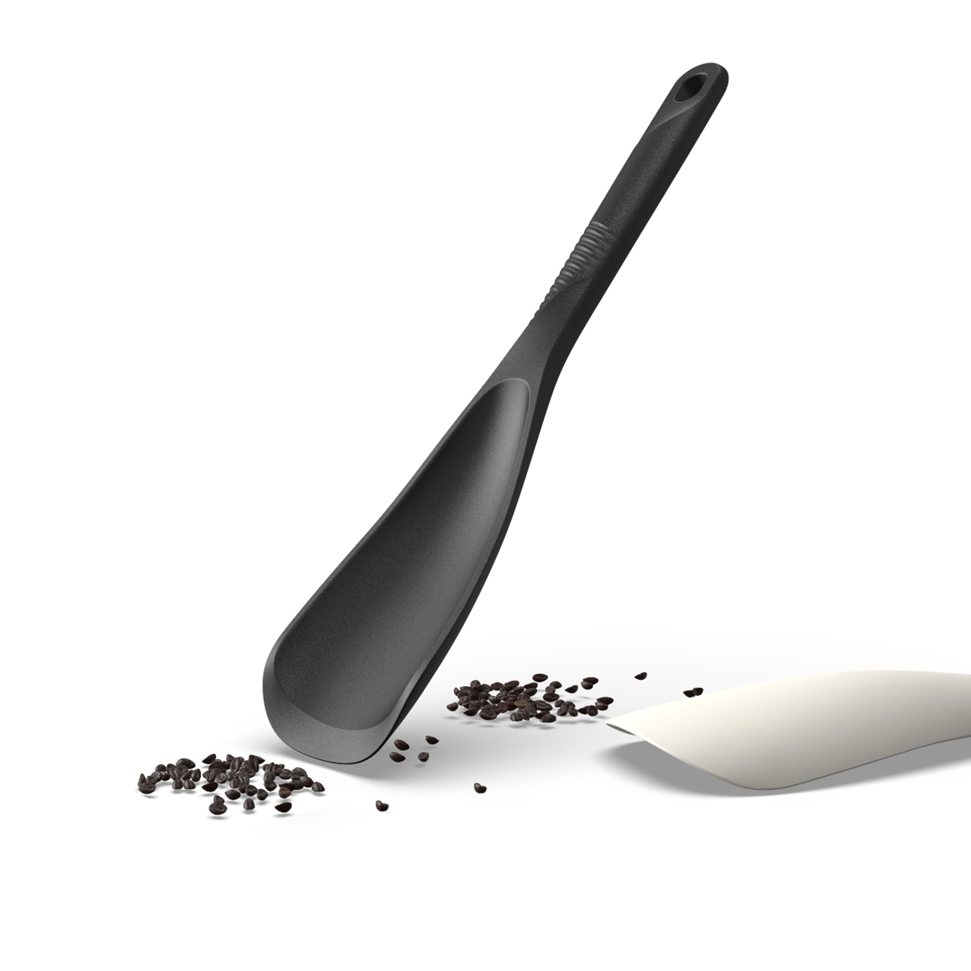 2 Pcs Heat Resistant Silicone Cooking Spoon Set - Food Grade Silicone Spatula Spoon for Mixing, Scoop, and Scrape, Dishwasher safe, Bpa Free (Black & Cream White)