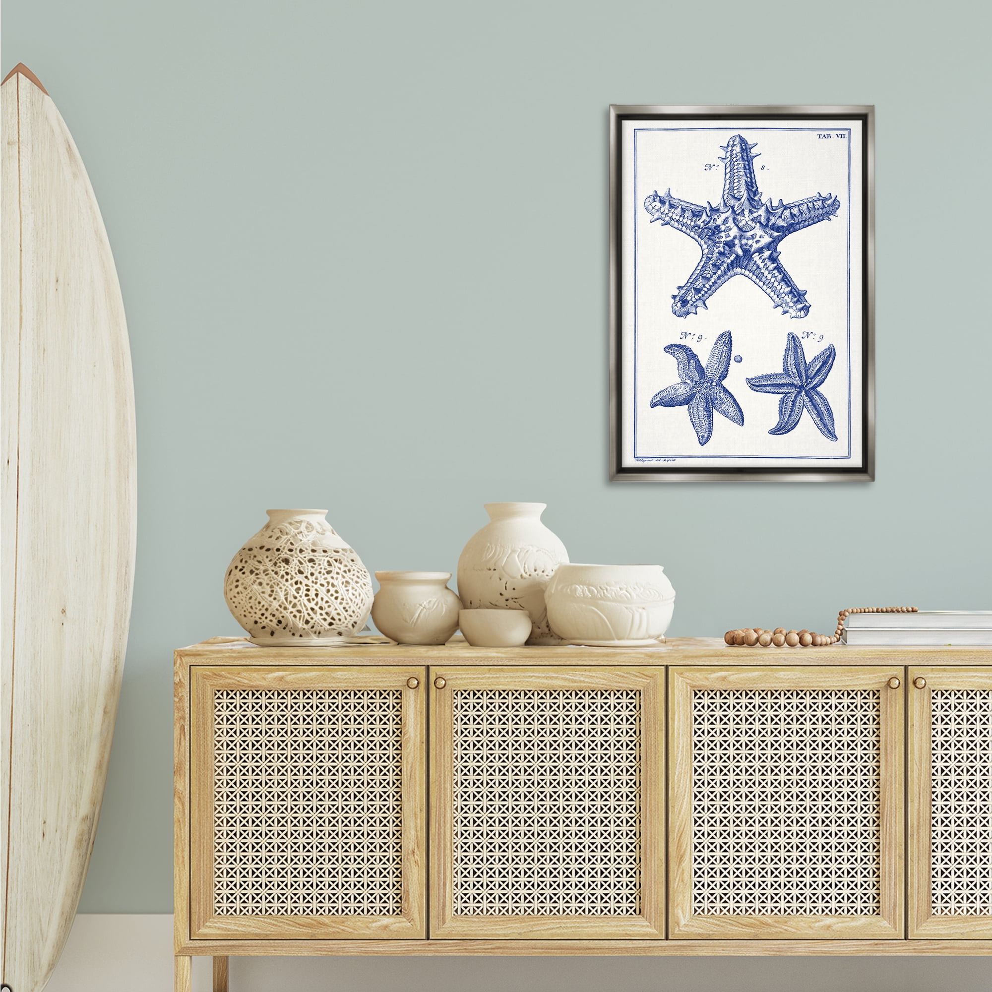 Stupell Industries Blue Starfish Diagrams Animals & Insects Painting Gray Floater Framed Canvas Art Print Wall Art, 21 x 31