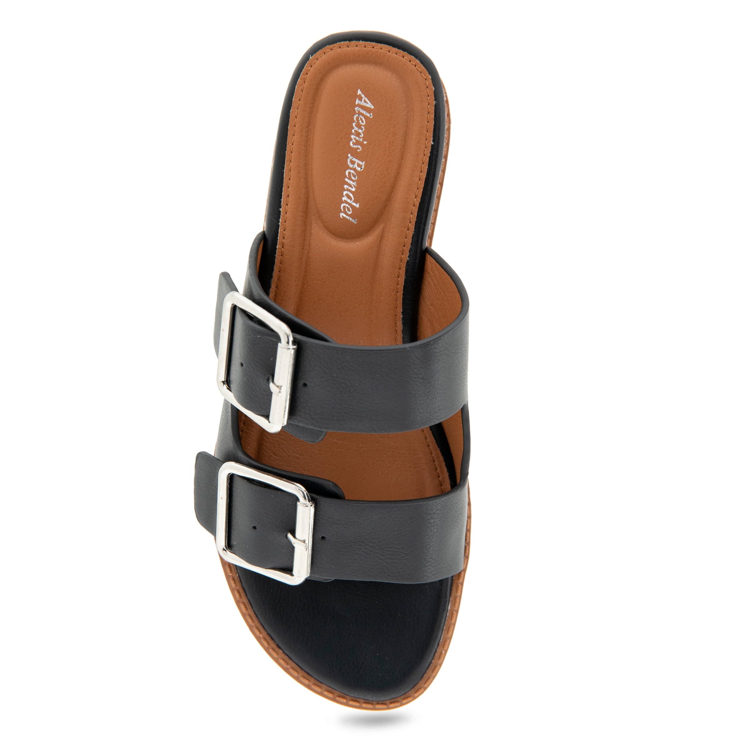 Alexis Bendel Ladies Black Vachetta Leather Wedge Sandals Size 6