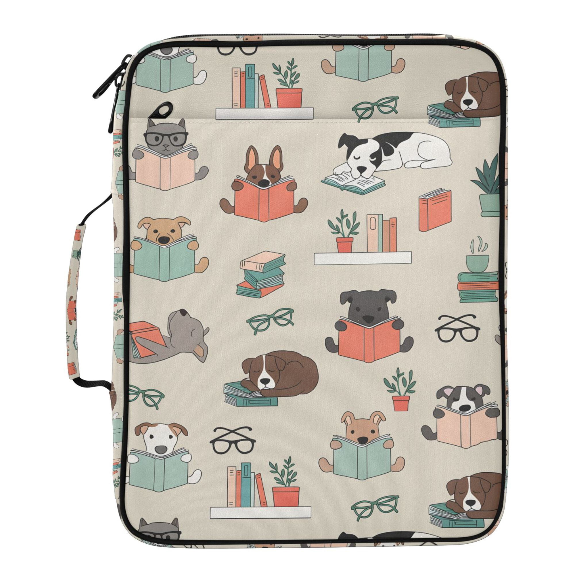 FORMRS Accordion File Folder A4 Size 7-Pocket Expanding Document Organizer Bag with 3 Ring Binder, Cartoon Dog Reading Pattern