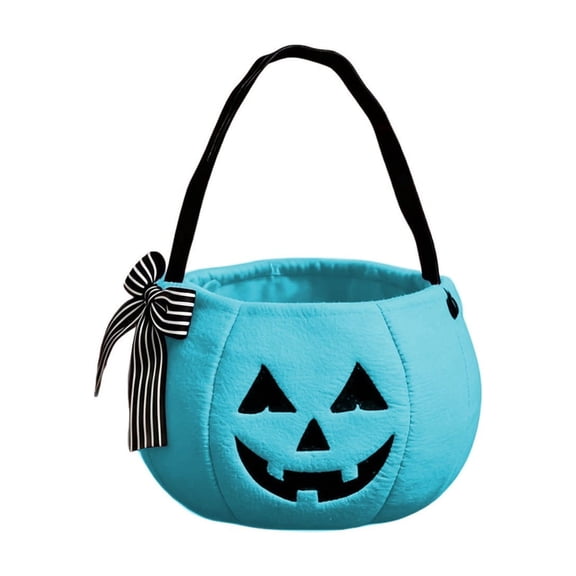 Halloween Trick or Treat Pumpkin Bucket, Embroidered Handheld Pumpkins Storage Basket with Handle & Bow for Party Wedding Birthday Decor and Gift Wrapping
