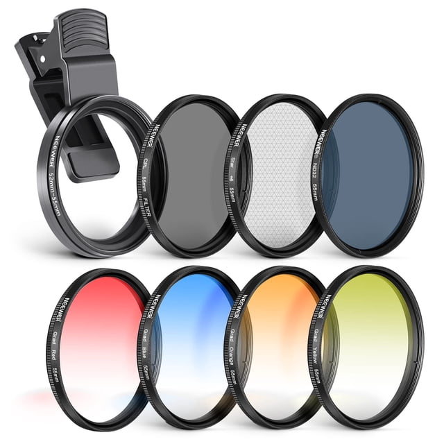 Kit de filtros Neewer 55 mm con CPL, ND32, Star, 4 colores graduados