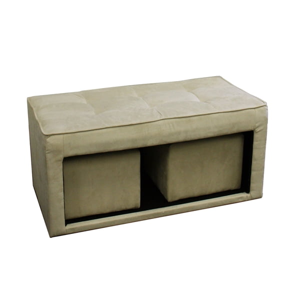 Storage Ottoman with Hidden Seating - Beige Footrest Bench - Space Saving Furniture