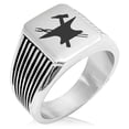 thumbnail image 1 of Stainless Steel Hephaestus Greek God of Blacksmith & Fire Needle Stripe Pattern Biker Style Polished Ring, 1 of 1