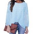 thumbnail image 1 of Blusa holgada con cuello redondo y lunares, blusa de manga larga transpirable a la moda para citas, azul claro M, 1 of 5