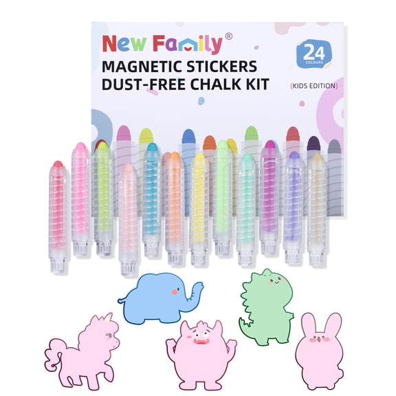 NewFamily Kids Art Chalk Set - 24 Color Dustless Chalk with Cute Magnetic Drawing Board, Creative Gift for Boys and Girls