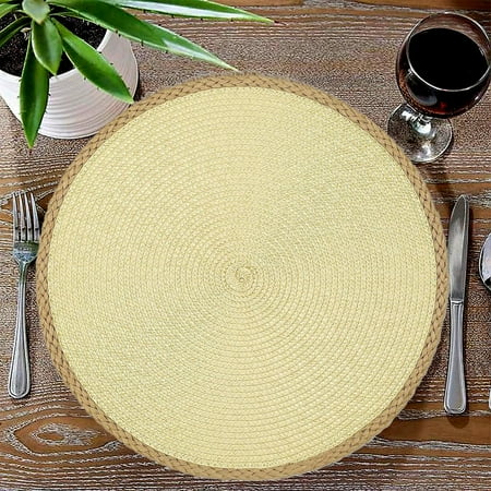 

15 Inch Round Braided Placemats Washable Heat Resistant Cotton Polyester Circle Place Mats Farmhouse Cotton Rope Place Mats for Dining Tables Trivets for Hot Dishes