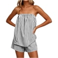thumbnail image 4 of SOOMLON Cooling Pajamas for Women Plus Size Flowy Sleepwear Set Strapless Ruffle Top Solid Summer Two Piece Nightwear, 4 of 6