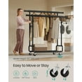 thumbnail image 7 of Heavy-Duty Rolling Garment Rack with Extendable Double Hanging Rods, 594 lb Capacity, Adjustable 3-Height with Shelf, Mobile Storage Organizer, Black, 7 of 7