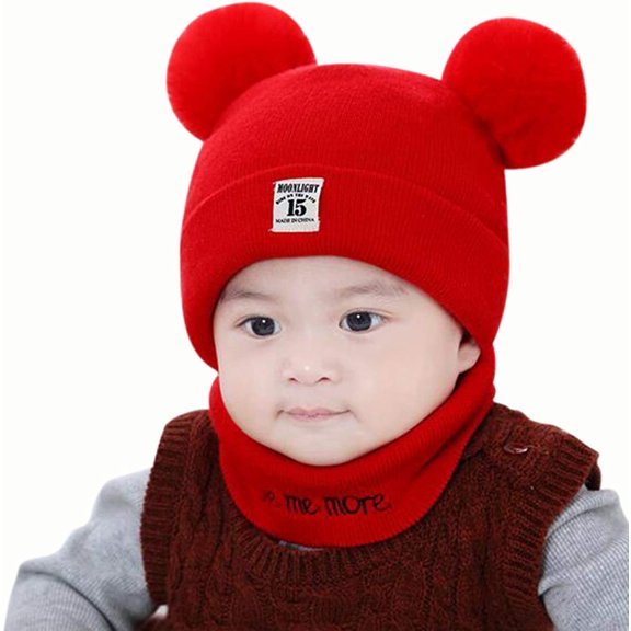 GRNSHTS Newborn Infant Kids Baby Boy Girl Pom Hat Winter Warm Knit Bobble Beanie Cap Scarf Set