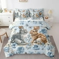 thumbnail image 1 of Erosebridal Couple Bunnies Bedding Sets Queen Size, Cartoon Rabbit Comforter Sets with Sheets, Blue Rose Decor, Reversible 7pcs, 1 of 5
