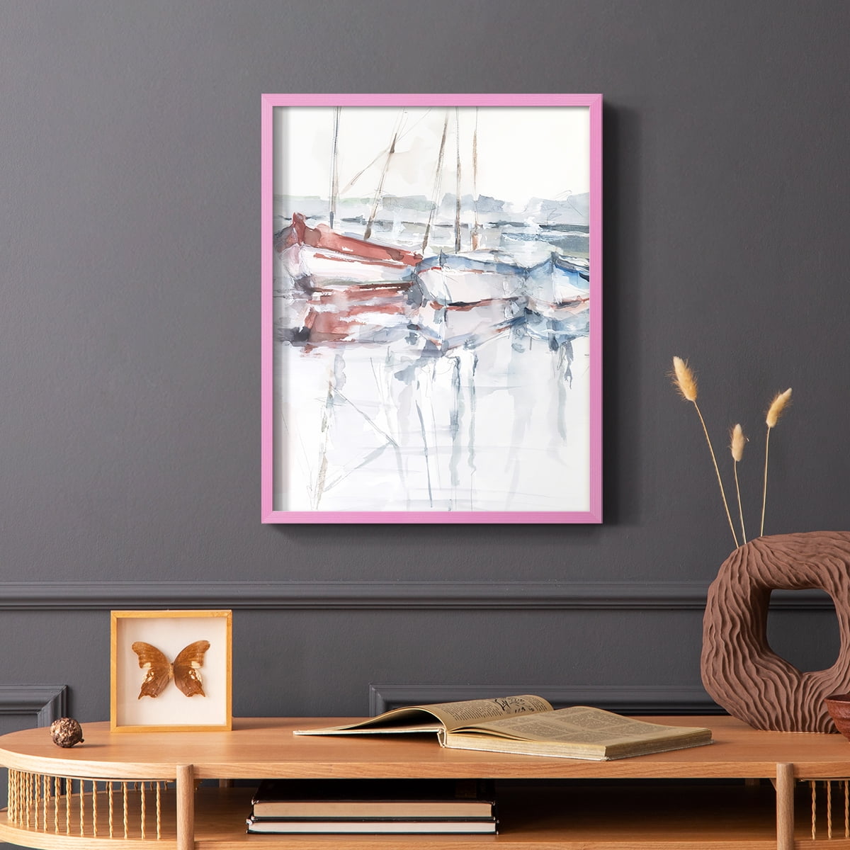 Watercolor Harbor Study II Framed Print in Pink Solid Wood 8 x 10 Framed Print