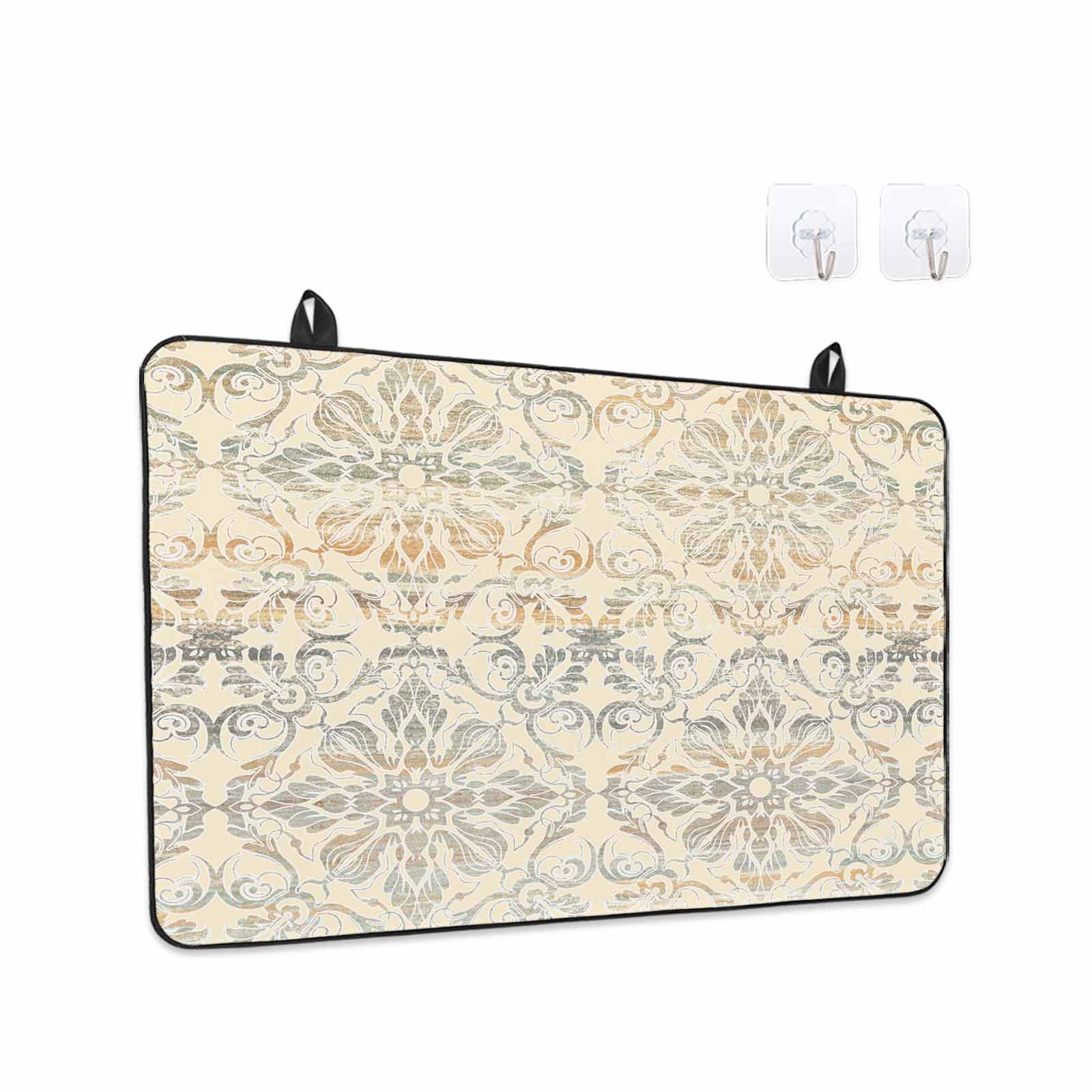 Bohemian Floral, Stove Top Cover for Electric Stove, Heat-proof & Non Slip Glass Top Stove Cover Protector, Vintage Gradient European Line Kitchen Flat Cooktop Rubber Mat 24x21 Inches