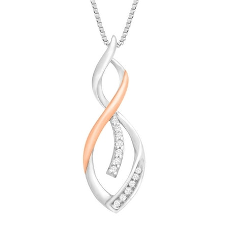 Duet Swirl Journey Pendant Necklace with Diamonds in Sterling Silver & 10kt Rose Gold