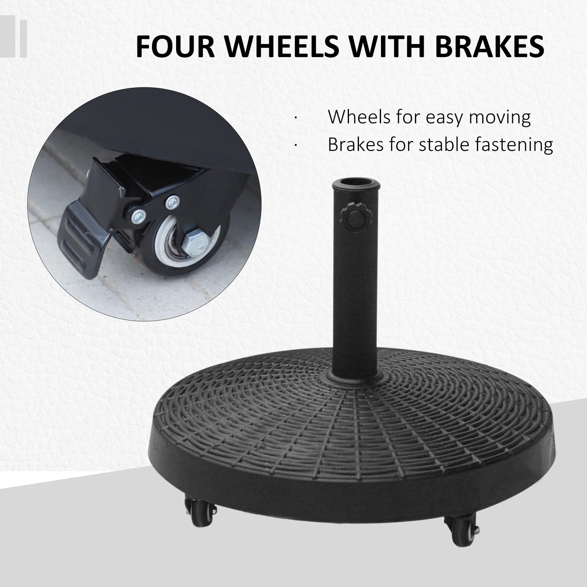 Outsunny 50 lbs. Umbrella Base, 20.5" Round Heavy Duty Umbrella Stand for 1.5" or 2" Umbrella Poles, Patio Market Stand, Black
