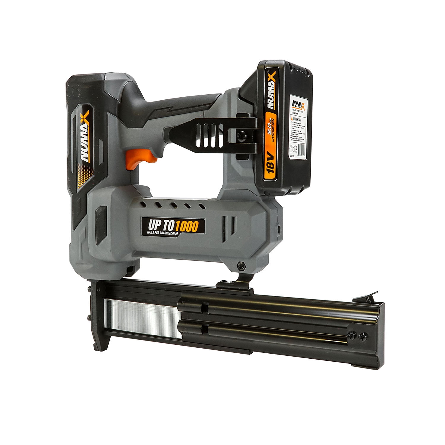 NuMax S18VBR50 18 Volt Cordless 18-Gauge 2" Brad Nailer Kit with Lithium Ion Battery, Charger and Nails – 1000 Shots per Charge