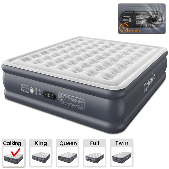 Ophanie Cal King Air Mattress 18in Puncture Resistant Air Beds with Built in Pump, Elevated Quick Inflation/Deflation Inflatable Beds for Camping, Indoor Colchon Mattresses, Guests Air Bed, Drak Gray
