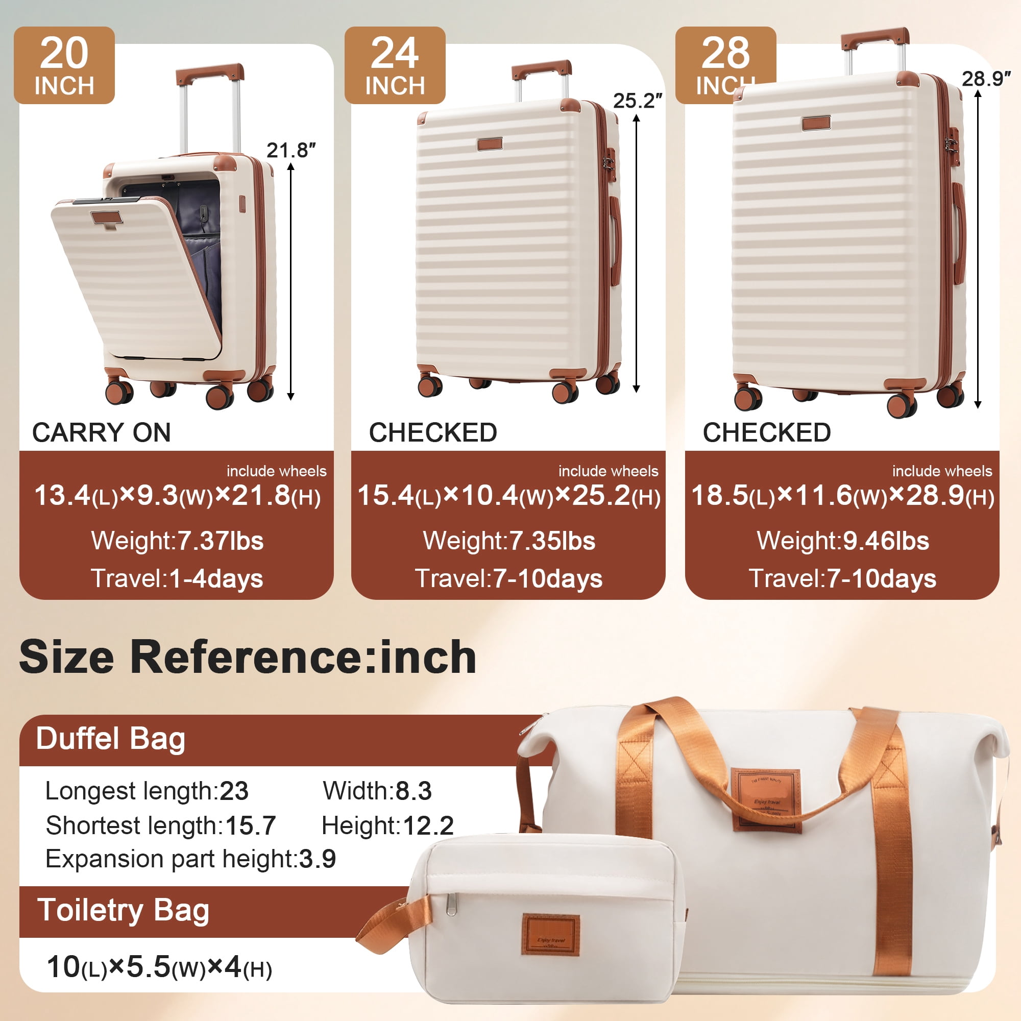 Euroco 5 Piece Luggage Sets Front Opening,Expandable Hardshell Suitcase with Spinner Wheels,2 Bags and TSA Lock,Lightweight Carry on Luggage with USB Port and Cup Holder(20"/24"/28"),White