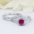 thumbnail image 2 of HeartsAndYou 3ct Round Cut Natural Pink Ruby Moissanite Bridal Set Ring 14k SOLID White Gold, 2 of 9