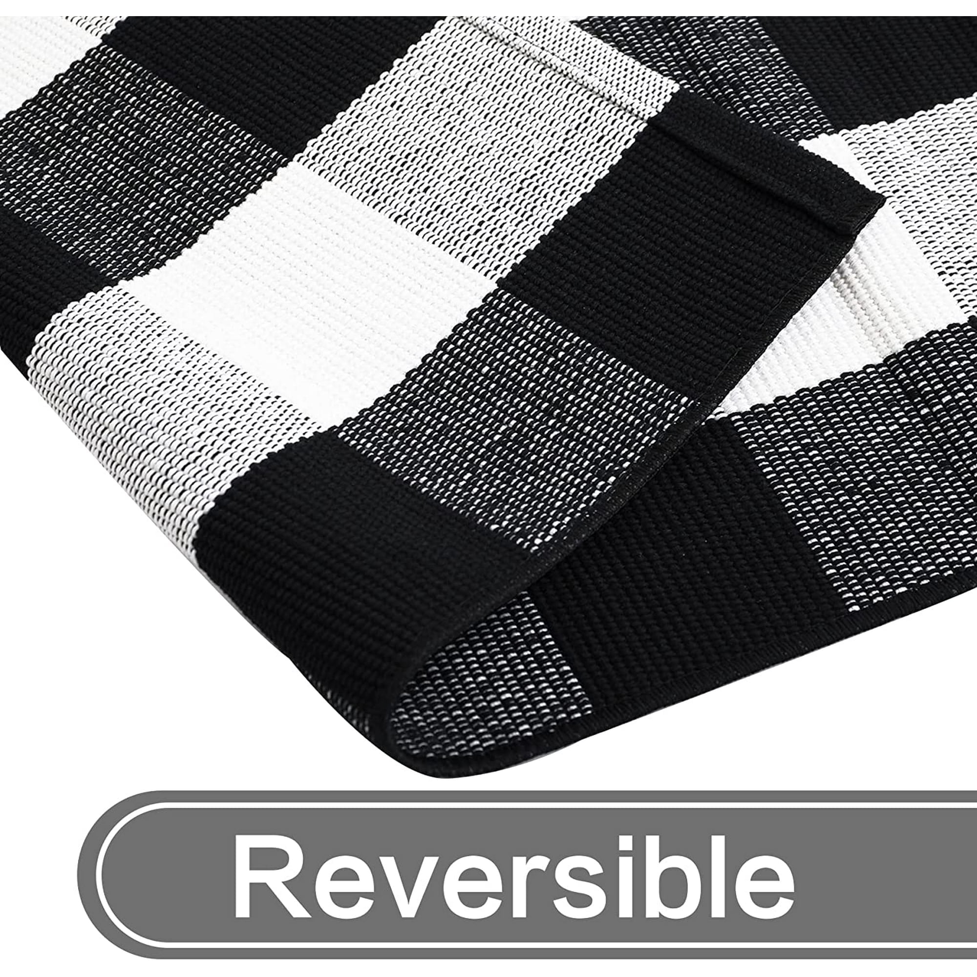 Sanmadrola 24''x36'' Cotton Buffalo Plaid Rug Black and White Check Rugs Hand-Woven Indoor or Outdoor Rugs for Layered Door Mats Washable Carpet for Front Porch Kitchen Farmhouse Entryway