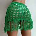 thumbnail image 3 of Falda de punto de red con borlas, falda de punto hueca dividida con cordones para mujer, color verde playa M, 3 of 5