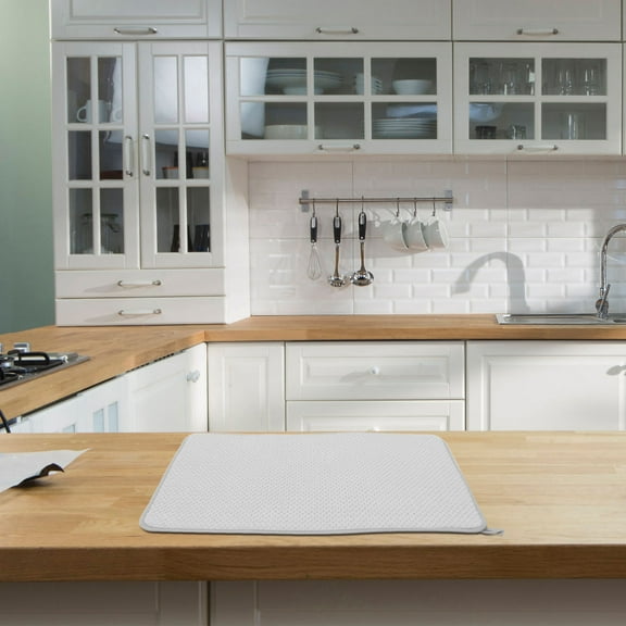 Homoyoyo Grey Dish Drying Mat with Nonslip Base, Absorbent Kitchen Towel for Dishes, Glassware, and Utensils