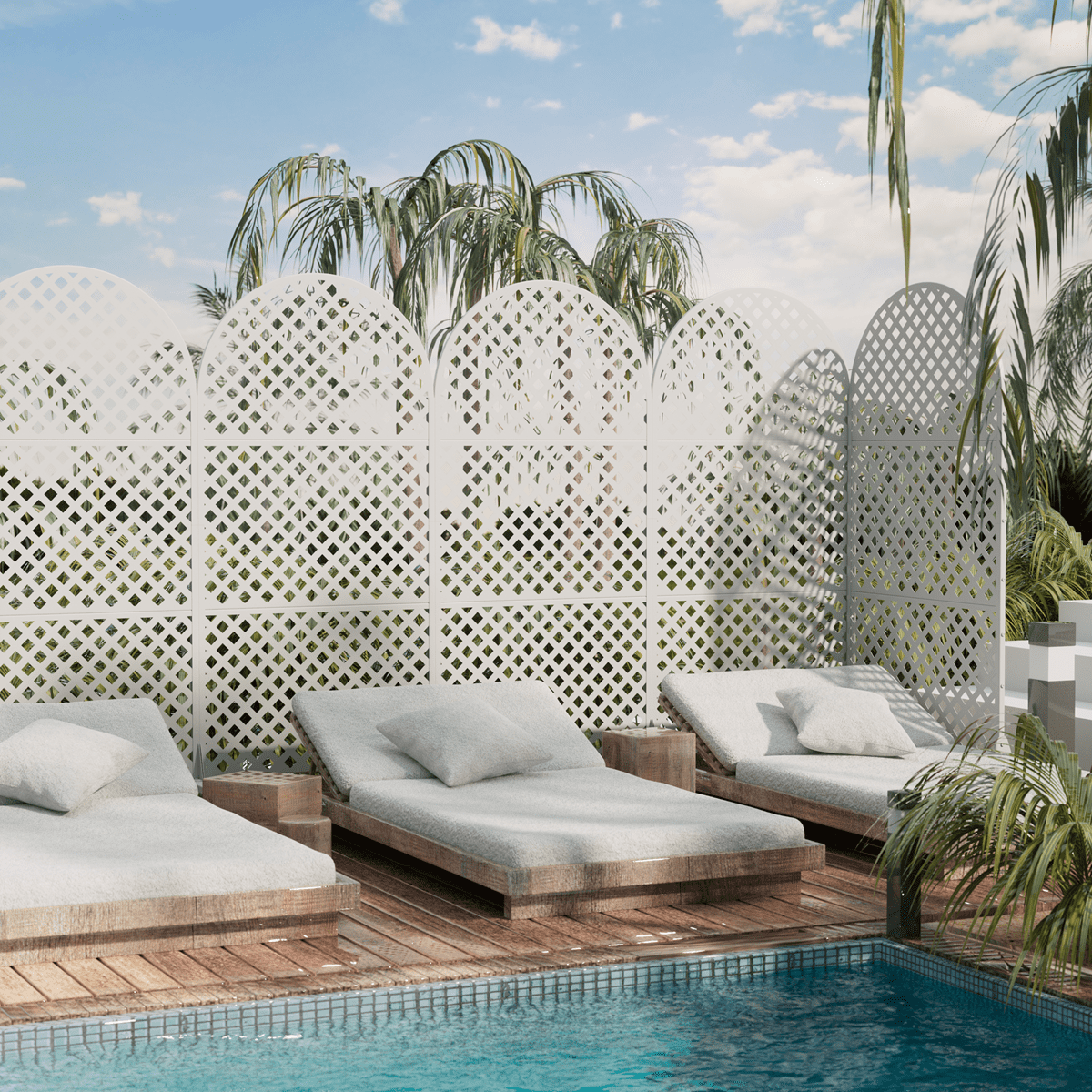 MAYEERTY 72"x35"x16" Outdoor Privacy Screen with Stand Metal Balcony Decorative Screen,White