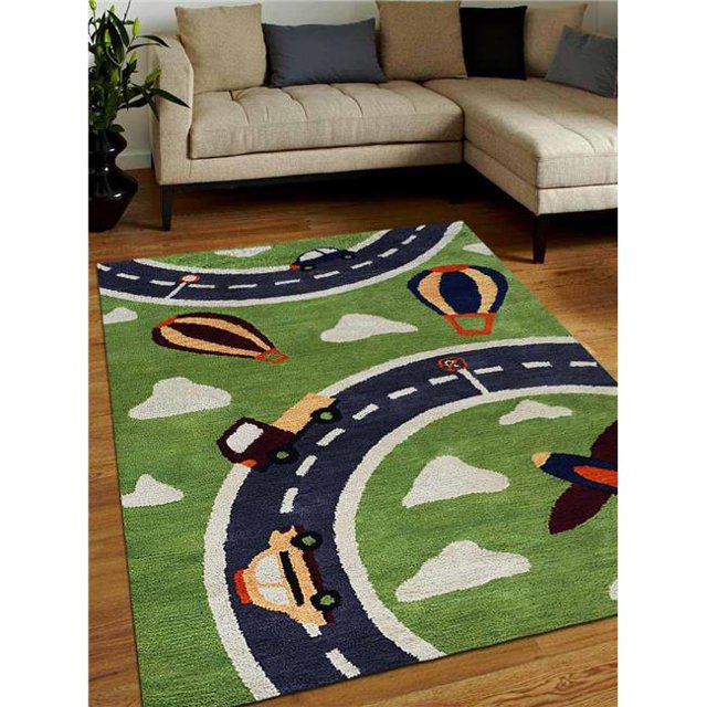 Rugsotic Carpets USK03007T0013A4 4 x 6 ft. Hand Tufted Woolen Kids Area Rug - Green