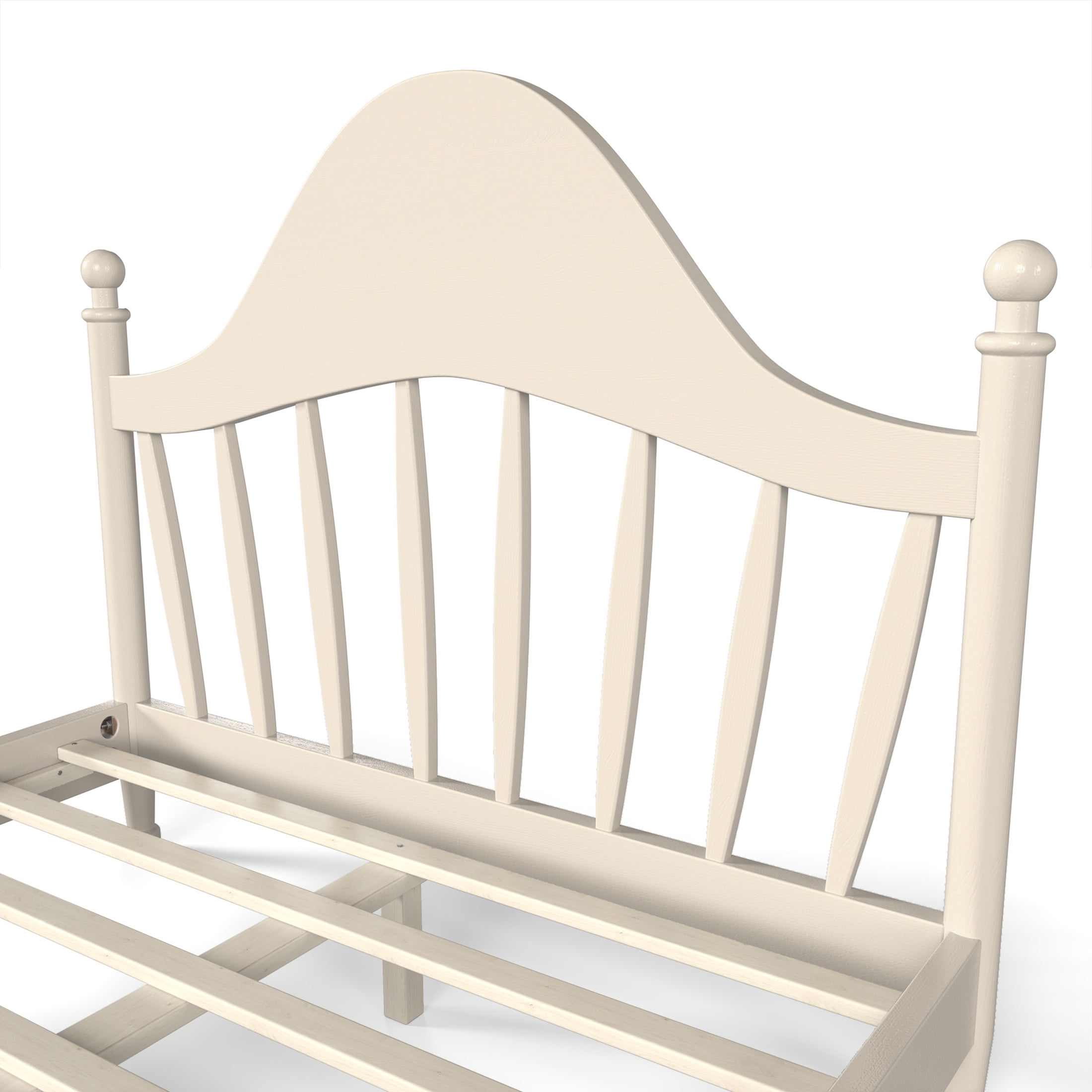 GDF Studio Full Size Platform Bed with Curved Headboard, Solid Pine Frame, Slatted Support, Beige