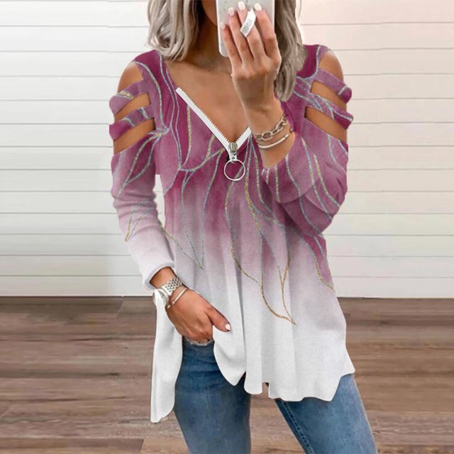 Ichuanyi liquidación de mujeres delgadas de manga larga sexy recortes de cuello en V no posicionado con cremallera impresa impresa ICHUANYI WER202308243866