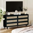 thumbnail image 3 of 6 Rattan Drawer Dressers, Wooden Storage Cabinet with Wide Drawers, Modern Chest of Drawer for Bedroom, Living Room, Black, 3 of 9