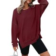 thumbnail image 3 of Oversized Sweatshirt for Women Waffle Knit Crewneck Sweatshirts Long Sleeve Side Slits Casual Pullover Tops, S-2XL, 3 of 6
